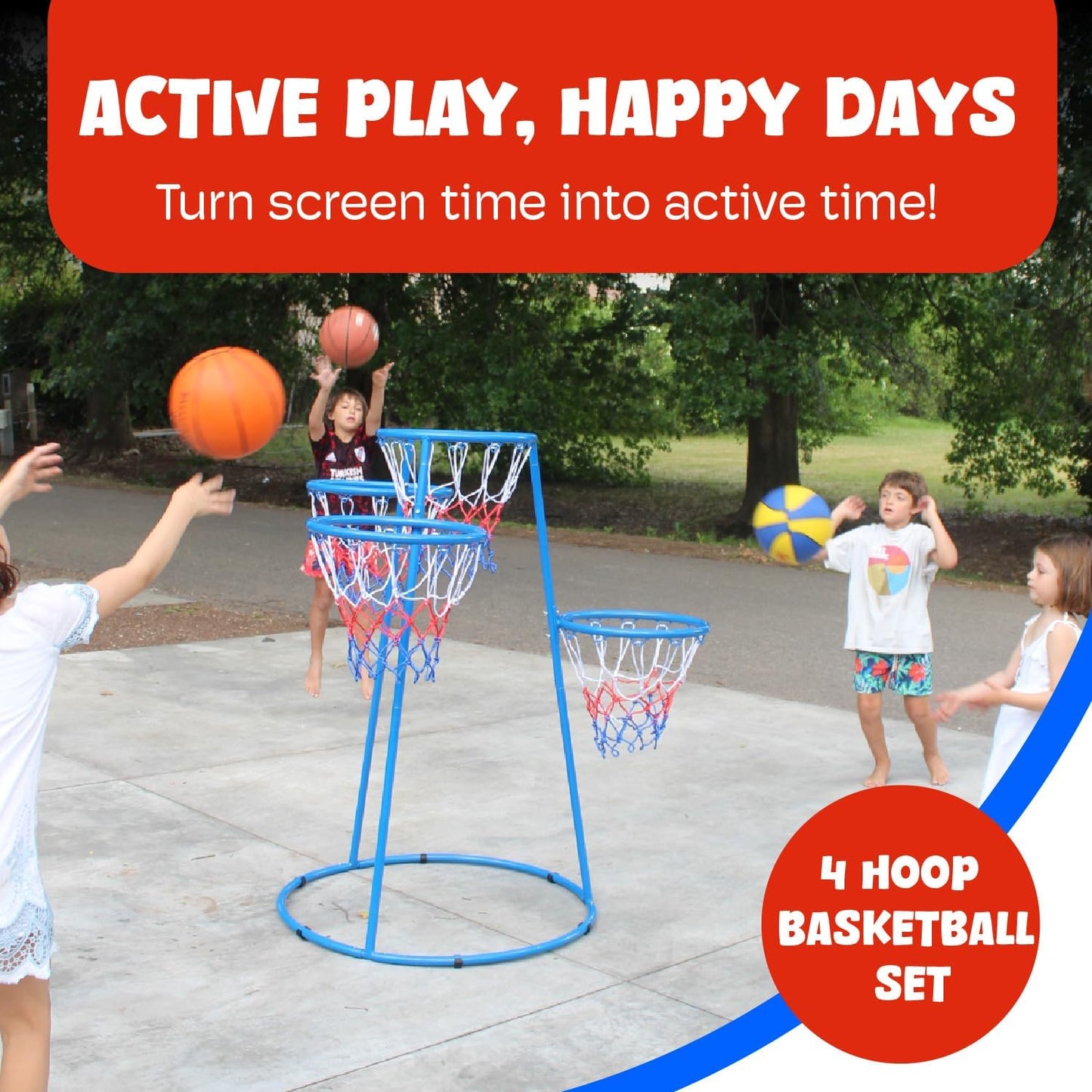 4 Hoop Basketball Set - Toddler Basketball Hoop Indoor - Outdoor