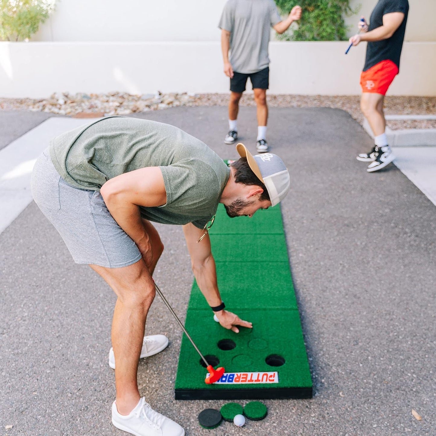 Original Golf Pong Game Set – Backyard 12 ft Putting Green Golf Mat with 2 Putters, 2 Balls & Hole Covers