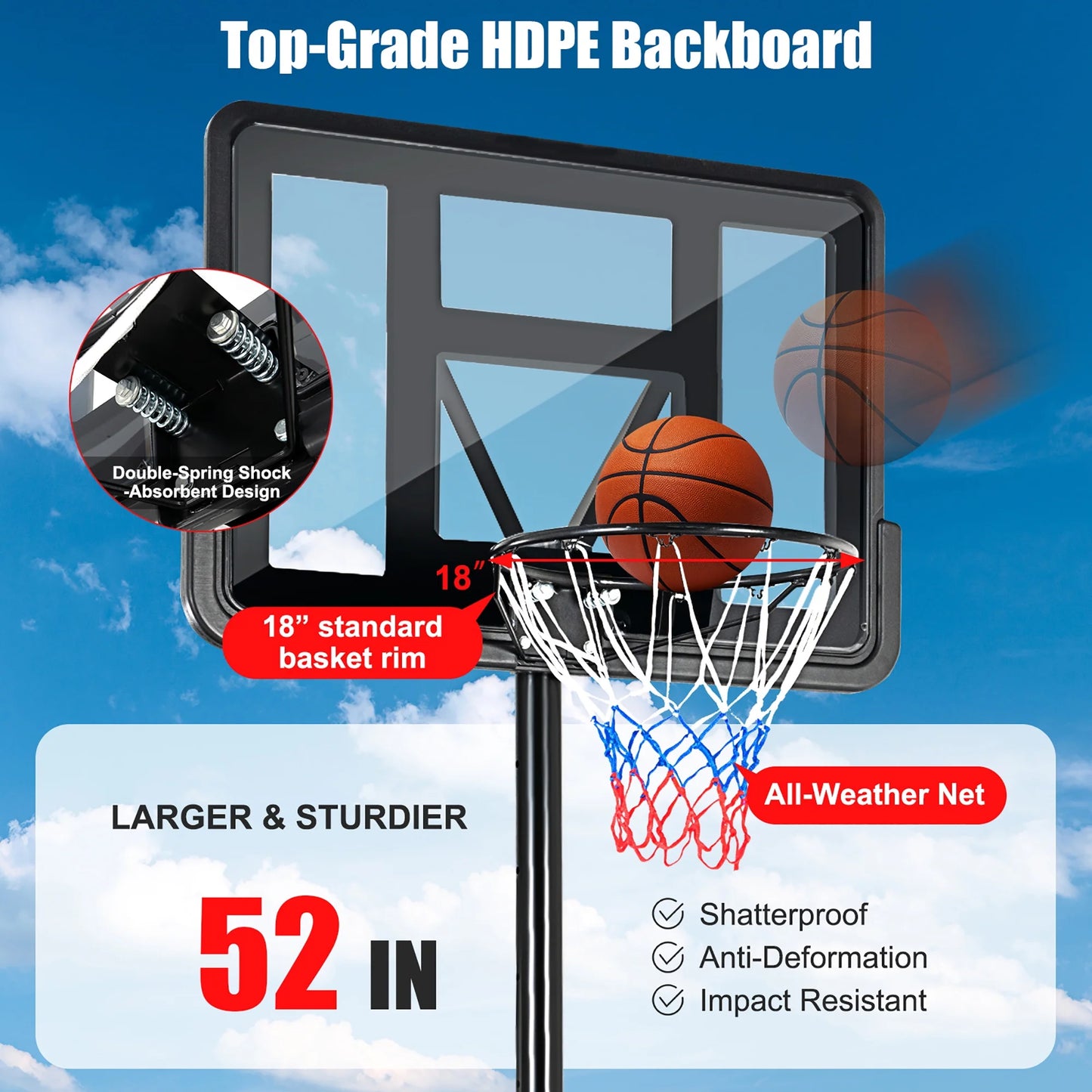Costway 4.5'-10' Adjustable Height Shatterproof Outdoor Portable Basketball System (Adult)