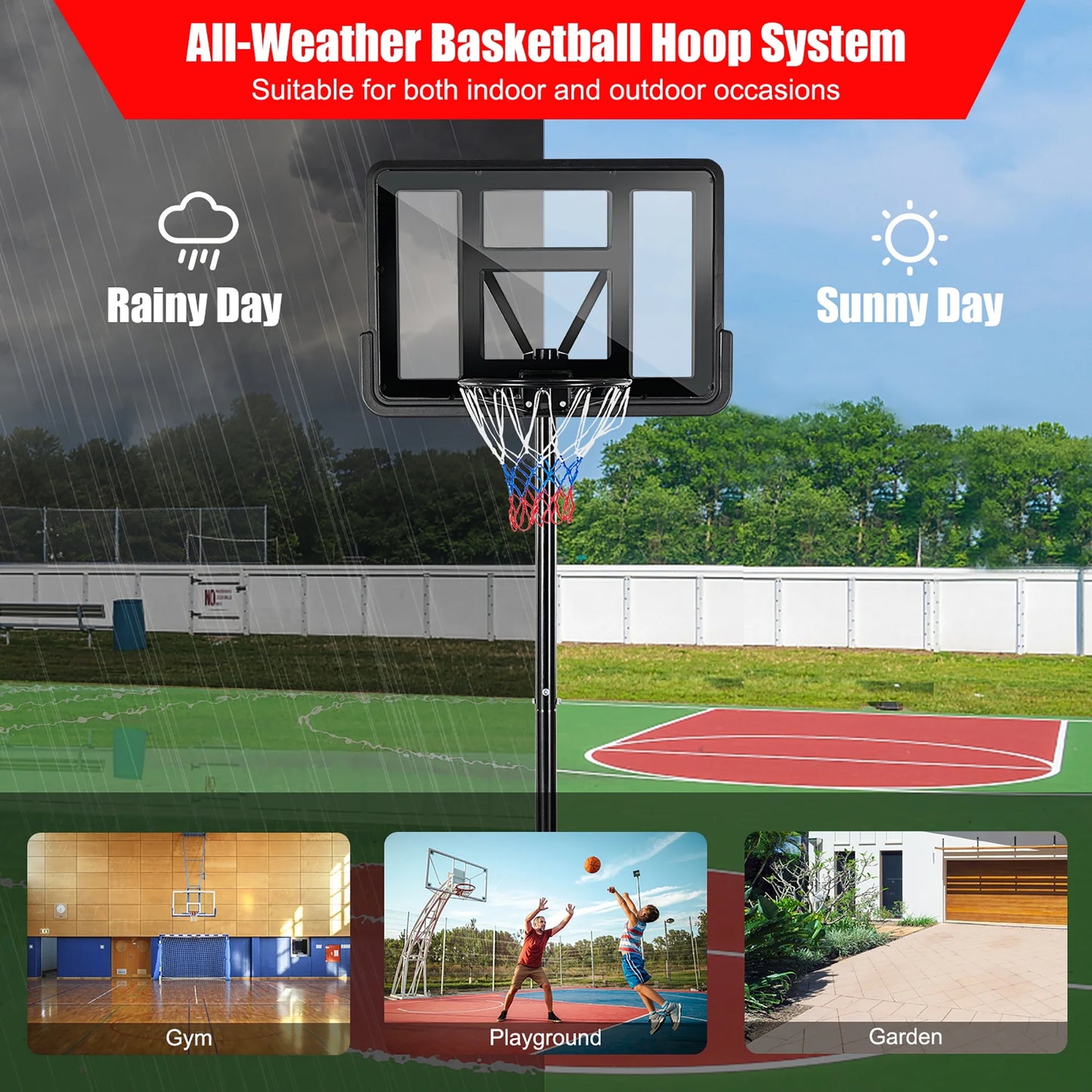 Costway 4.5'-10' Adjustable Height Shatterproof Outdoor Portable Basketball System (Adult)