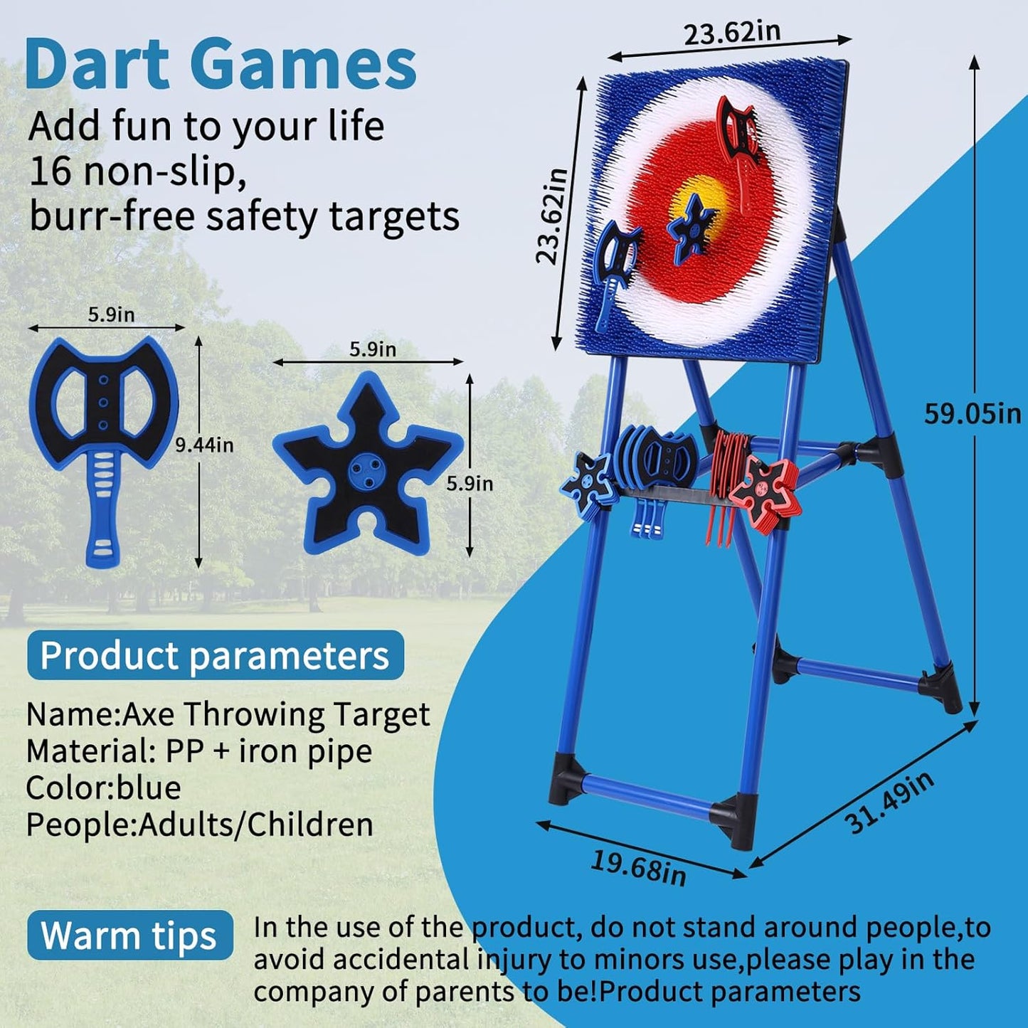 Axe Throwing Bristle Target with 8 Throwing Axes Set
