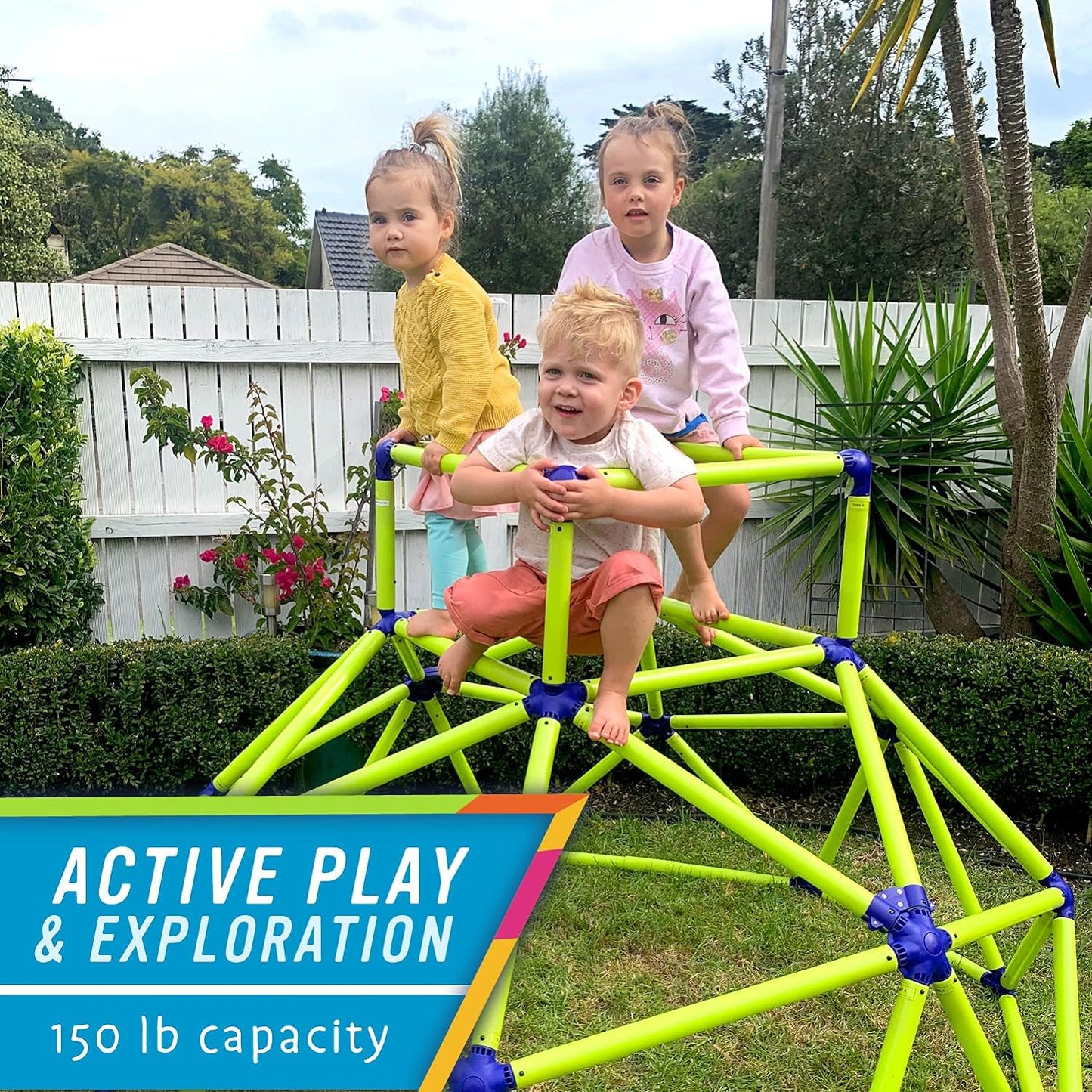Eezy Peezy Monkey Bars Climbing Tower - Active Outdoor Fun for Kids Ages 3 to 6 Years Old, Green/Blue.