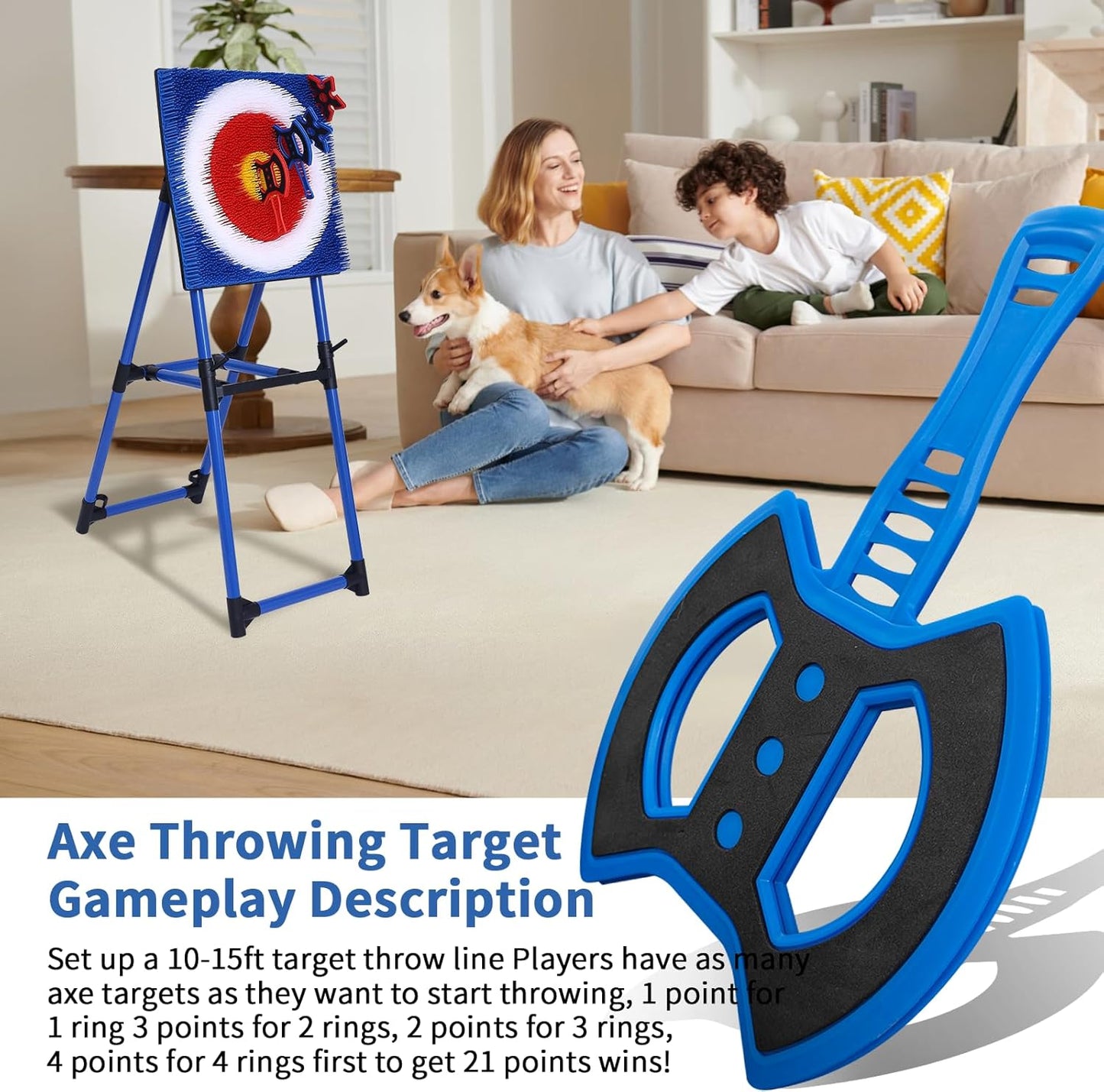 Axe Throwing Bristle Target with 8 Throwing Axes Set
