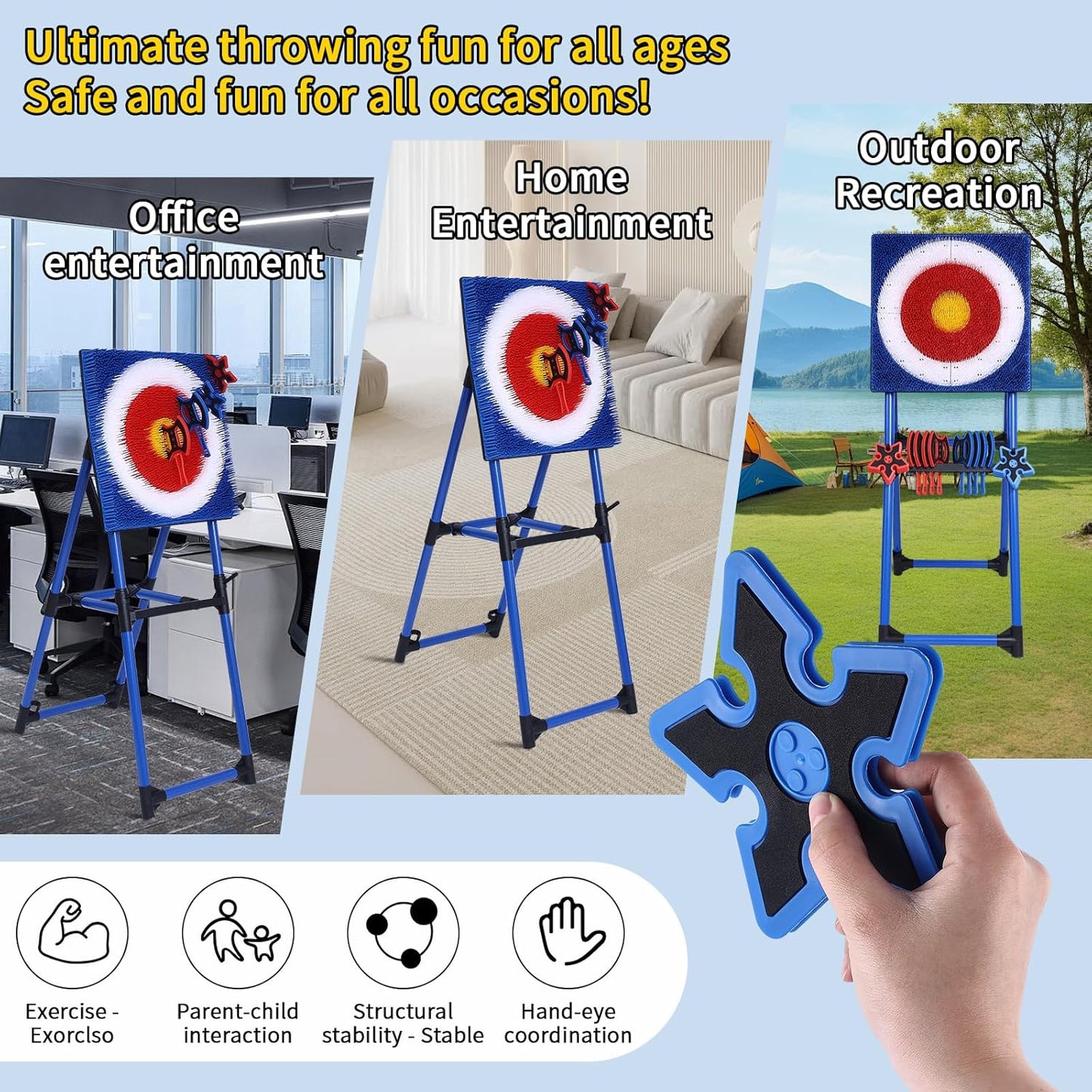 Axe Throwing Bristle Target with 8 Throwing Axes Set