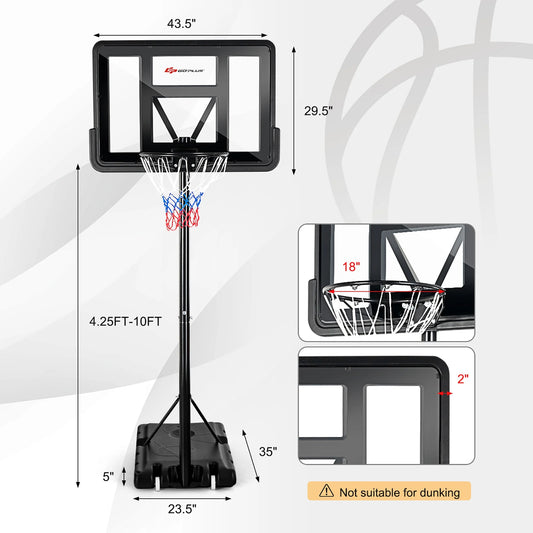 Costway 4.5'-10' Adjustable Height Shatterproof Outdoor Portable Basketball System (Adult)