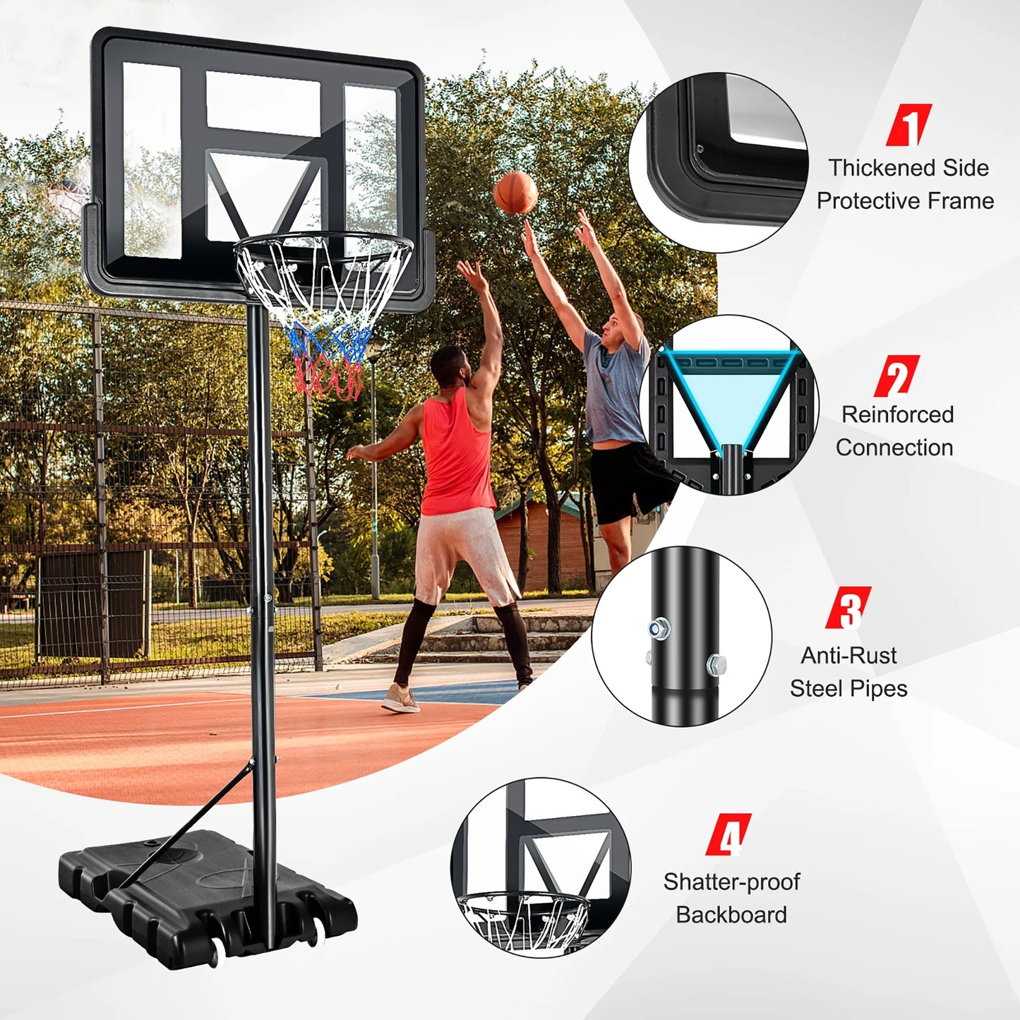 Costway 4.5'-10' Adjustable Height Shatterproof Outdoor Portable Basketball System (Adult)